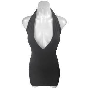 White Fox Black Sleeveless Halter Plunging Open Back Mini Bodycon Dress Size XS